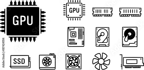 Computer components in a simple, modern, and minimalist style
