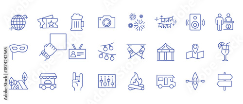 Festival icon set. Editable line icons. Vector illustration.
