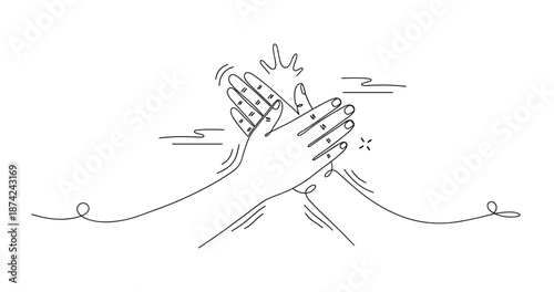 Continuous line drawing of hands giving a high five, no editable stroke