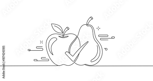 Minimalist line art of apple and pear on white background, no editable stroke
