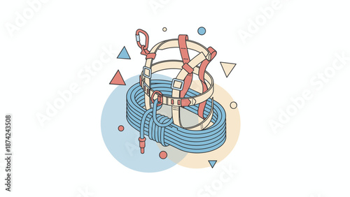 Isometric illustration of climbing harness and rope for safety.