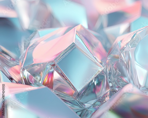 Abstract Iridescent Crystal Geometric Shapes
