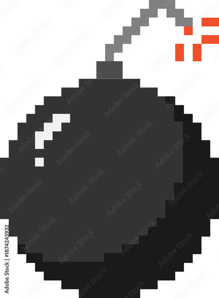Fototapeta premium Retro pixel bomb icon with fuse lit