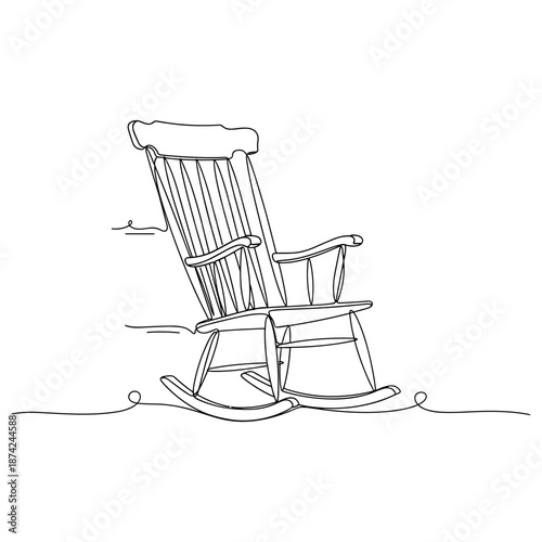 Elegant minimalist line art of a rocking chair with simple design elements. No editable strokes