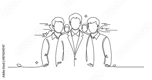 Line art of three young adults in business attire. No editable strokes