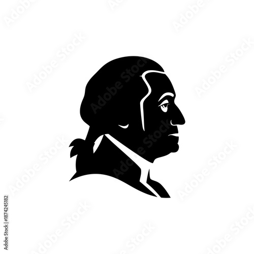 Silhouette icon of George Washington side profile, solid black fill, simple vector design
