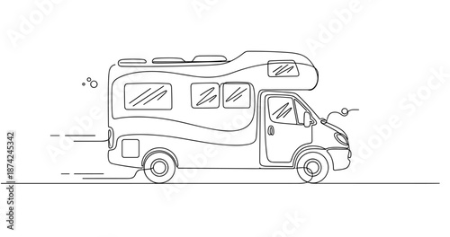 Line art of a moving camper van outline design. No editable strokes