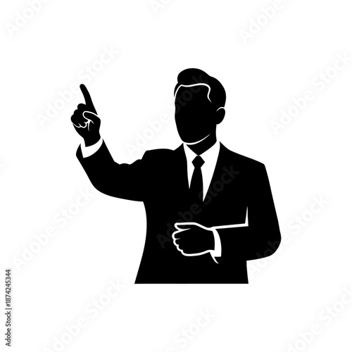 Black solid silhouette icon of a president giving a speech gesture, minimal human form