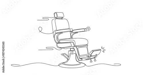 Continuous line drawing of a barber chair on white background. No editable strokes