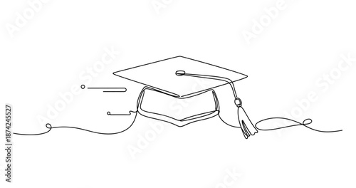 Minimalist line art of graduation cap with tassel on white background. No editable strokes