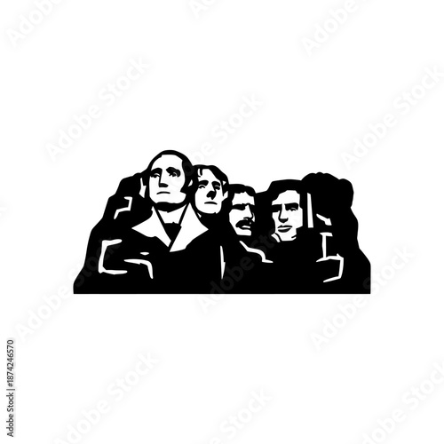 Black solid silhouette icon of Mount Rushmore monument, simplified shapes, flat vector style