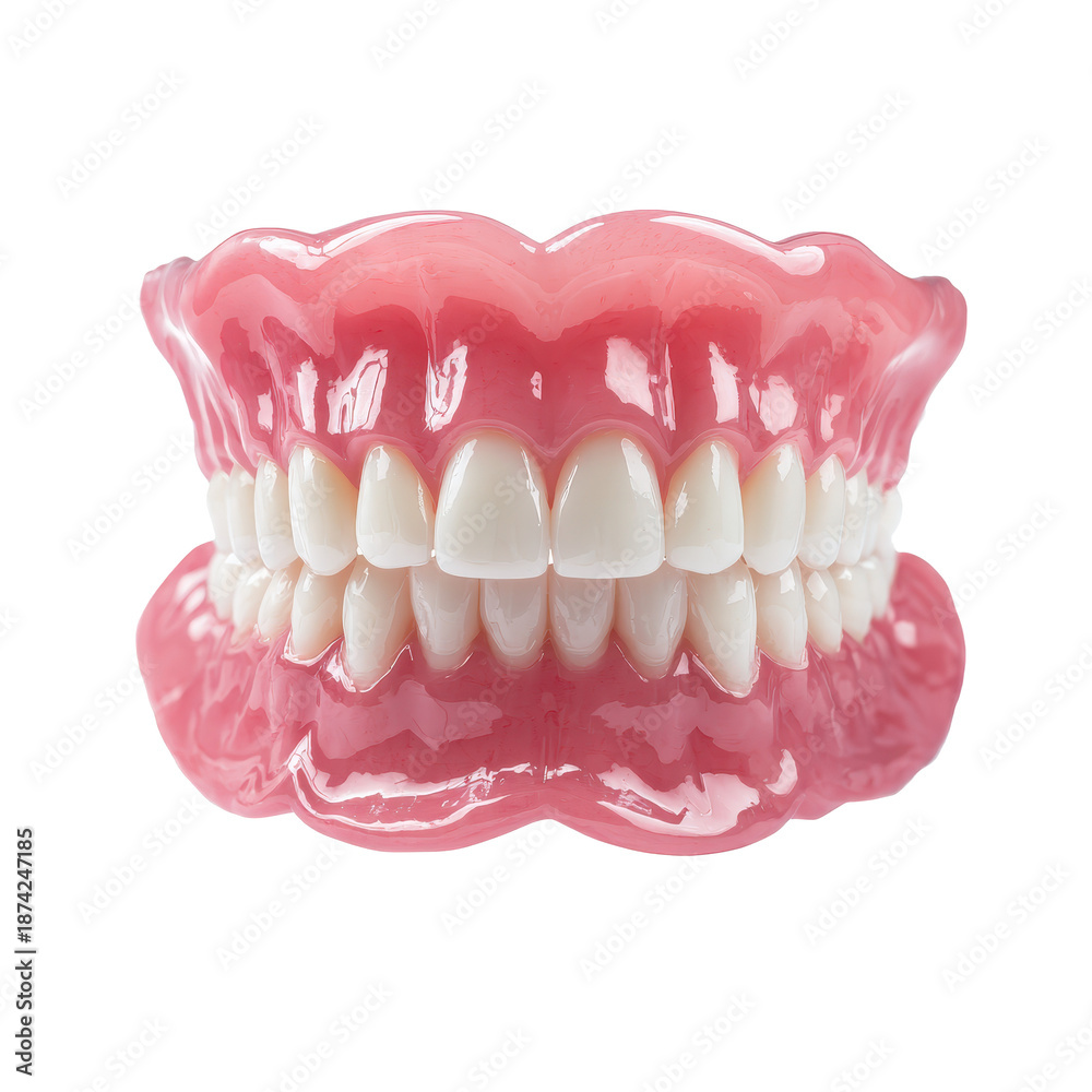 Obraz premium Full upper and lower dentures as a dental model isolated on transparent background. 