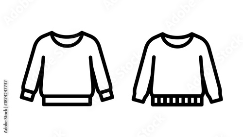 Minimalist apparel icons of long sleeve sweaters and sweatshirts for casual winter wear