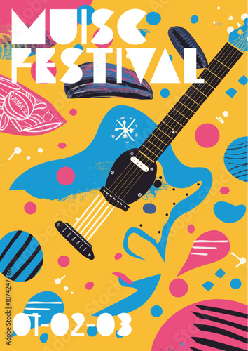 Music festival poster design. Guitar music concert. live rock music background promotion