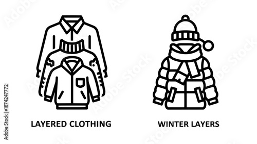 Winter Layered Clothing Icons Showing Jackets and Warm Outerwear for Cold Weather