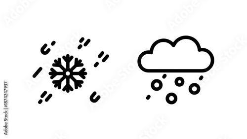 Winter Weather Icons Depicting Falling Snowflakes and a Cloud with Hail or Sleet Forecast