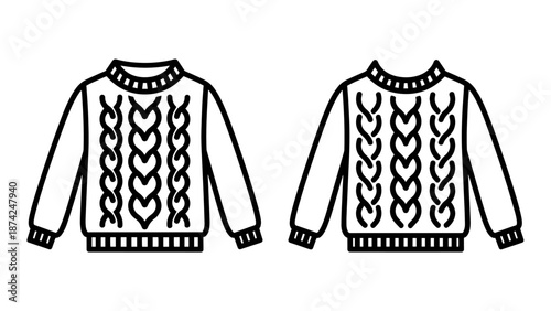Cable Knit Sweater Icons Representing Warm Winter Apparel and Cozy Woolen Clothing