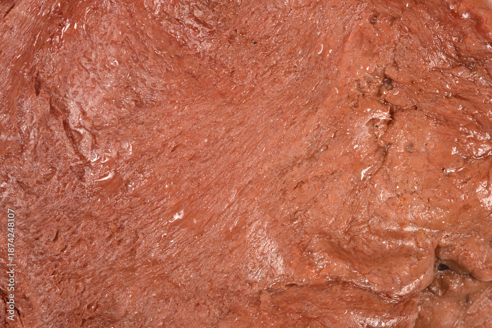 Obraz premium Extreme macro detail of the fibrous surface and brown texture of a raw plant based vegan steak meat alternative