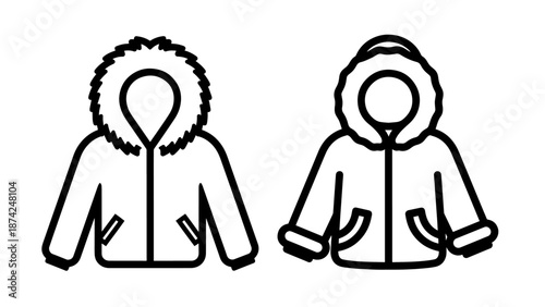 Winter Parka Icons with Fur Lined Hoods for Extreme Cold Weather and Arctic Expedition Gear