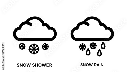 Snow Shower and Snow Rain Weather Icons with Clouds Flakes and Raindrops for Seasonal Forecasting