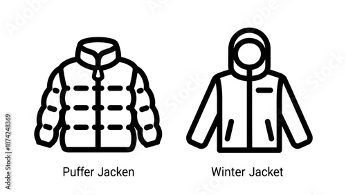 Annotated Winter Jacket and Puffer Jacket Icons for E-commerce Fashion Categories