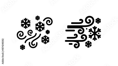 Breezy Wind and Snowflakes Graphic Elements Representing Winter Storms and Cold Air