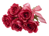 Collection set of red roses with pink ribbon isolated on transparent or white background, png