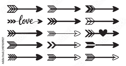 Tableau sur toile Assortment of stylized arrow graphics with etched details and simple arrowheads