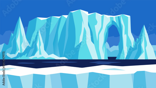 Stunning Arctic Landscape Vector Illustration Featuring Icebergs and a Distant Boat