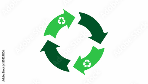 Circular arrows with recycling symbol icons, representing reuse and environmental sustainability