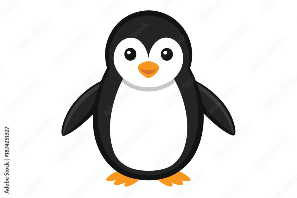 Obraz premium Penguin Character Holding a Small Blue Fish, Antarctic Predator Illustration Isolated on White Background