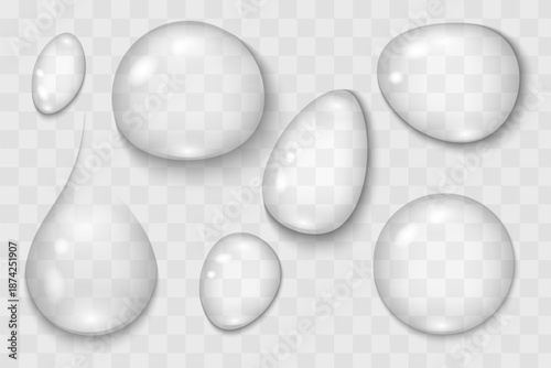 Realistic vector image of a set of water drops. Element for your design. Concept for clean drinking, water, etc.