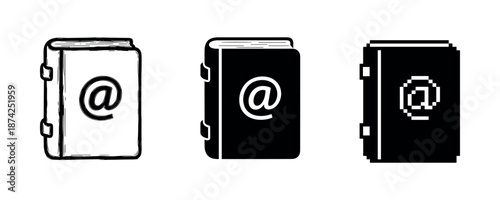 Three styles of address book icons with at symbol