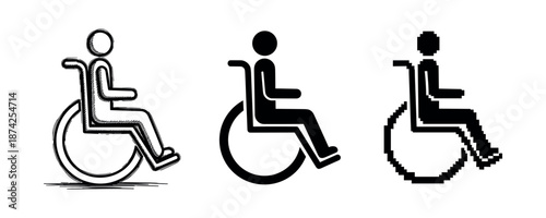 Evolution of wheelchair accessibility icons: sketch, solid, pixel art styles