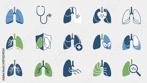 Collection of Lungs Icons and Symbols for Medical Health.