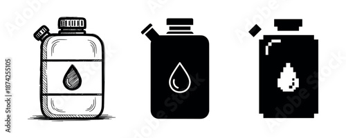 Minimalist black and white water bottle designs with droplet labels