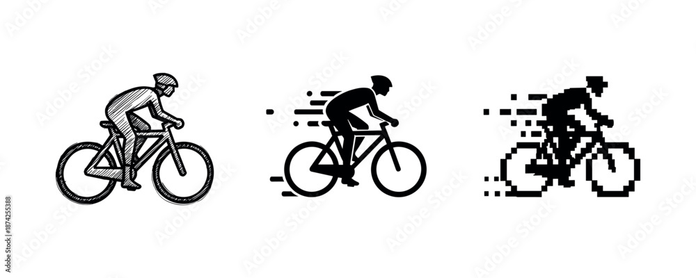 Obraz premium Evolution of cycling: pixel art to modern graphic with speed lines