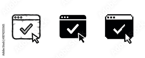 Free Download Web icons set: hand-drawn, solid, pixelated styles with checkmarks and cursors - GFXLoad