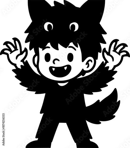 little boy with werewolf costume character vector sign, symbol, vector, art