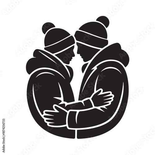 Couple embracing warmly in winter clothing with love and affection