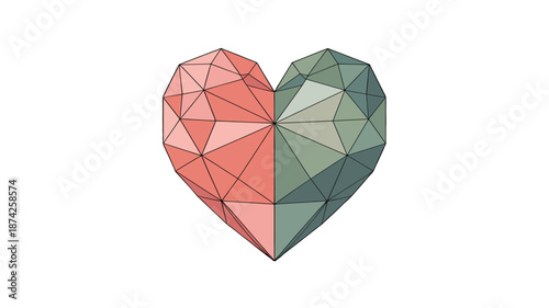 An artistic two-tone heart rendered in a polygonal style.