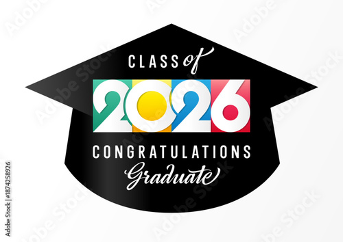 Class of 2026 congratulations graduate creative icon, school banner, website poster concept.