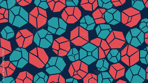 Seamless abstract crystals pattern flat 2D two-color repeating design on solid background illustration