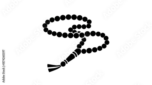 Black Prayer Beads Isolated on White Background