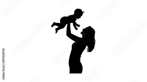 Happy Mother Lifting and Playing with Her Baby Silhouette
