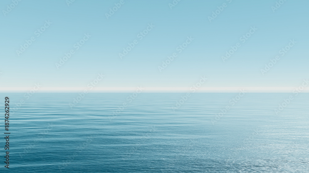 Obraz premium Calm open ocean surface with blue sky and horizon, ai generated