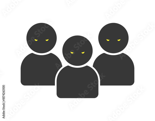 怖い顔で睨む3人グループの人物のアイコン - 犯人や犯罪組織、いじめや監視のイメージイラスト
