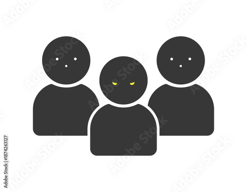 1人の人物が怖い顔をしている3人組のアイコン - 悪人や犯人、犯罪者･スパイのイメージイラスト