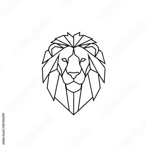 A stylized geometric illustration of a lion's head, rendered with clean lines and angular shapes, giving it a modern and minimalist appearance.