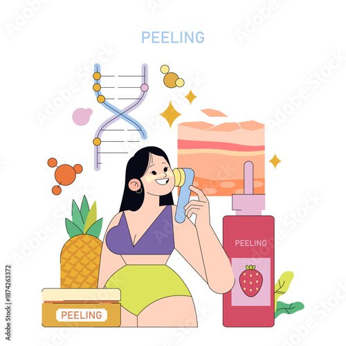 Skincare Routine with Facial Peeling Vector Illustration